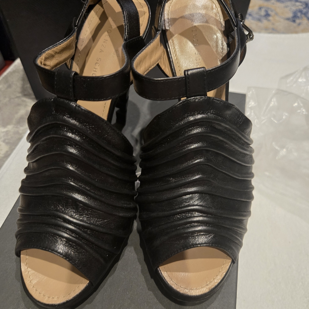 Proenza Schouler Black Ruched Leather Peep-Toe Sandals